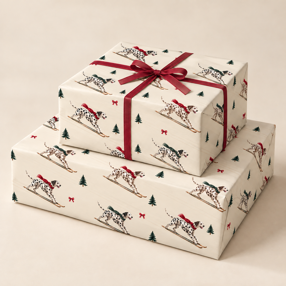 Dalmatian Christmas Skiing Wrapping Paper