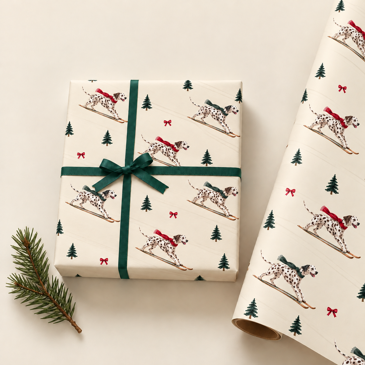 Dalmatian Christmas Skiing Wrapping Paper