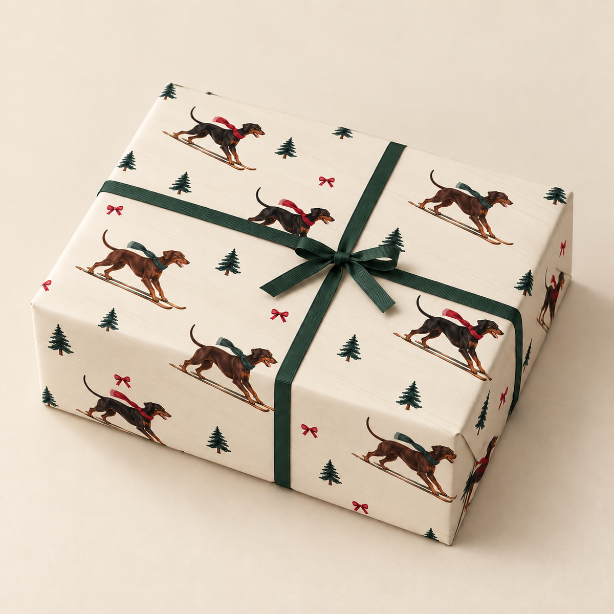 Doberman Pinscher Christmas Skiing Wrapping Paper