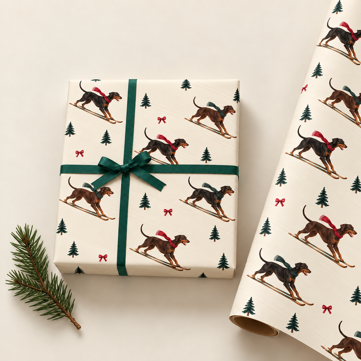 Doberman Pinscher Christmas Skiing Wrapping Paper