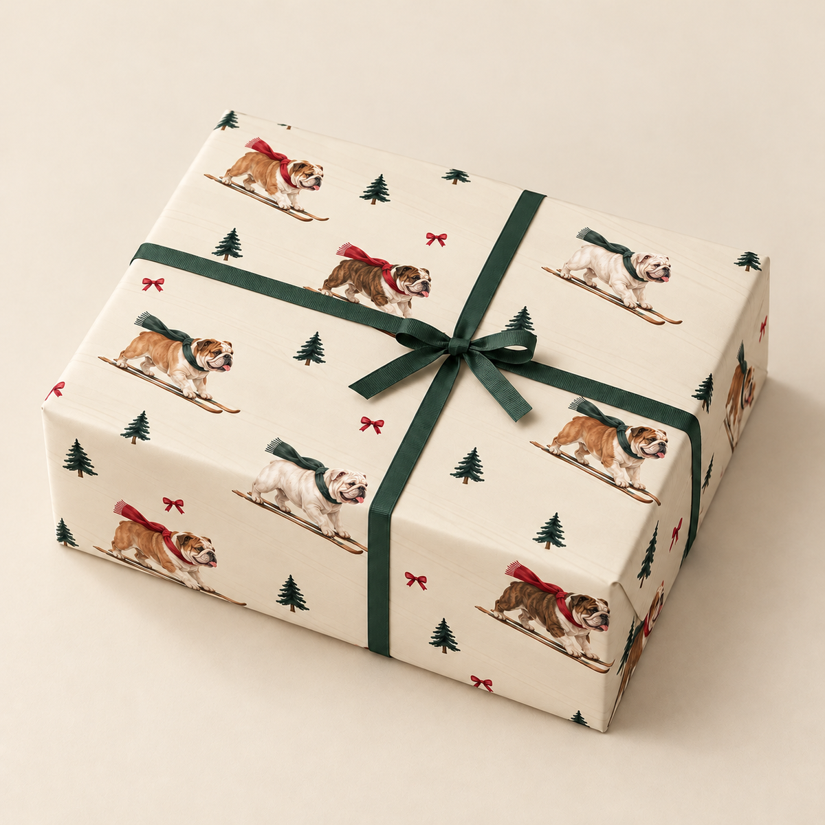 English Bulldog Christmas Skiing Wrapping Paper