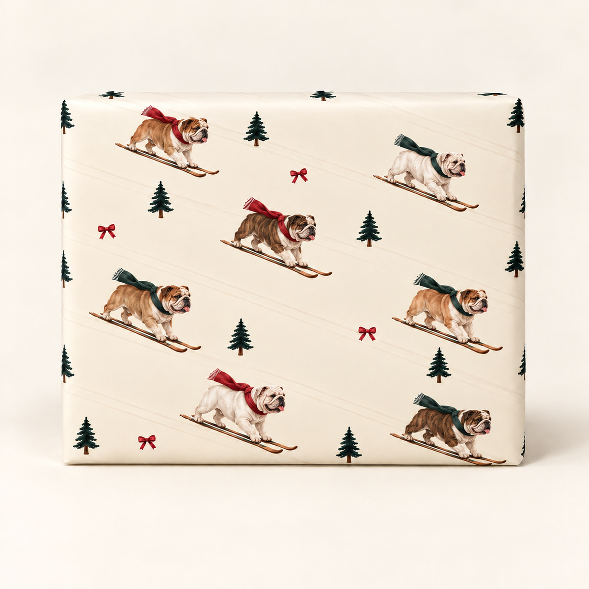 English Bulldog Christmas Skiing Wrapping Paper