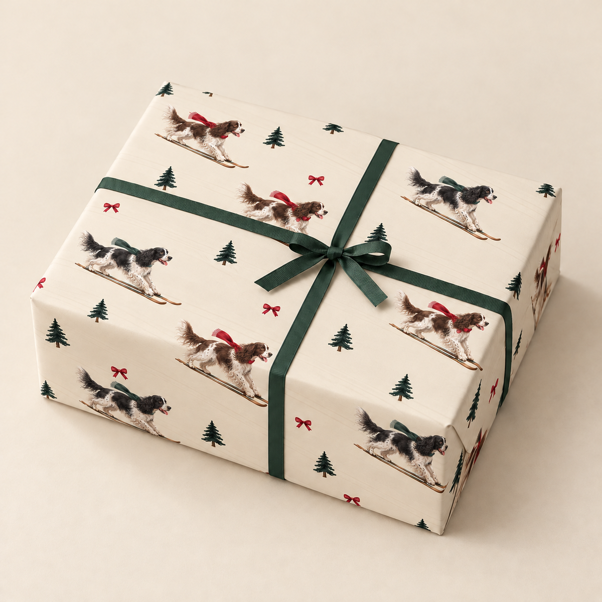 English Springer Spaniel Christmas Skiing Wrapping Paper