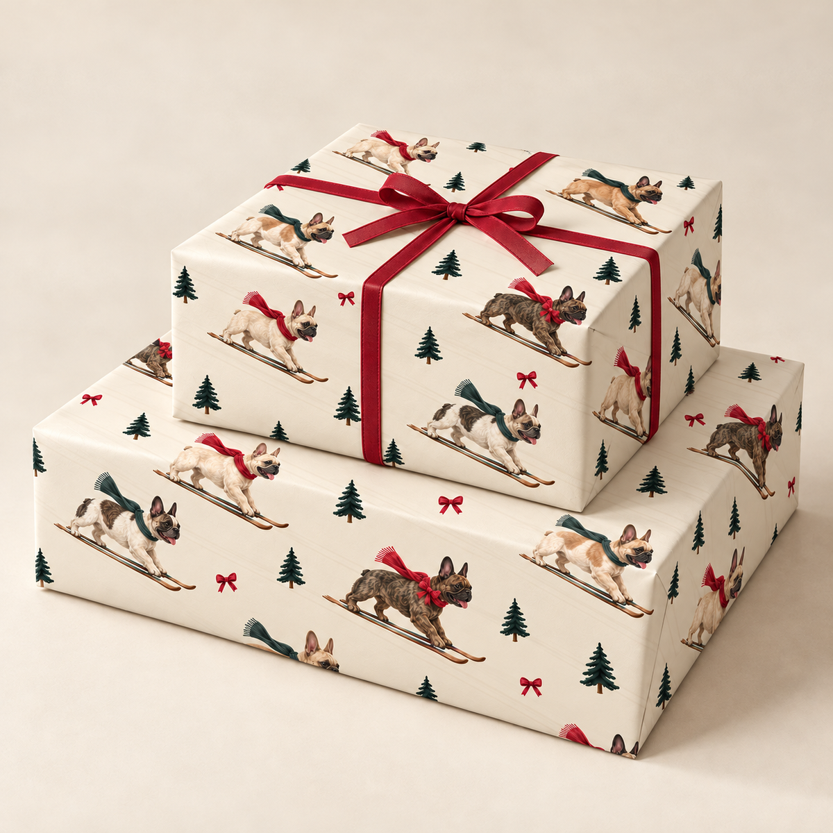 French Bulldog Christmas Skiing Wrapping Paper