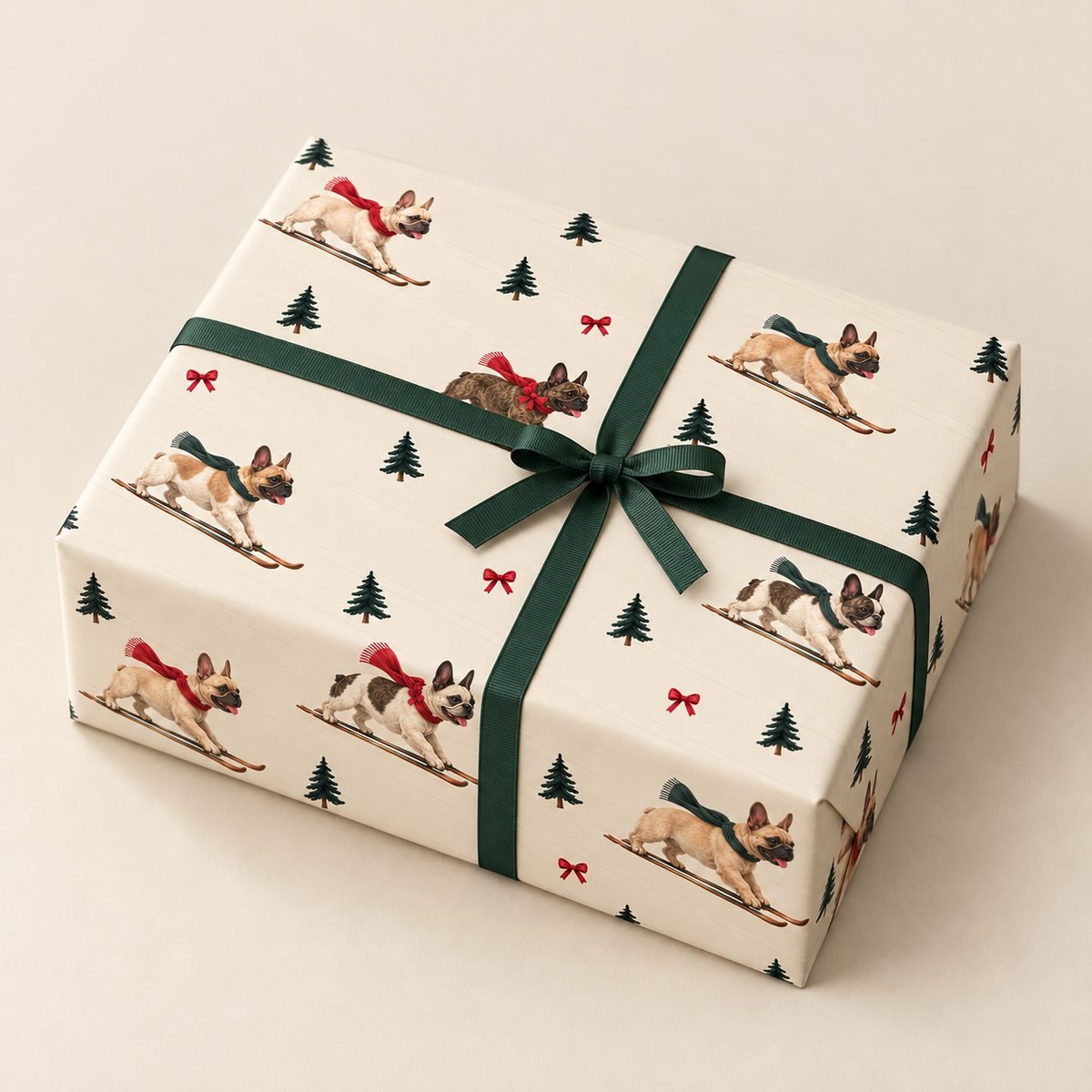 French Bulldog Christmas Skiing Wrapping Paper