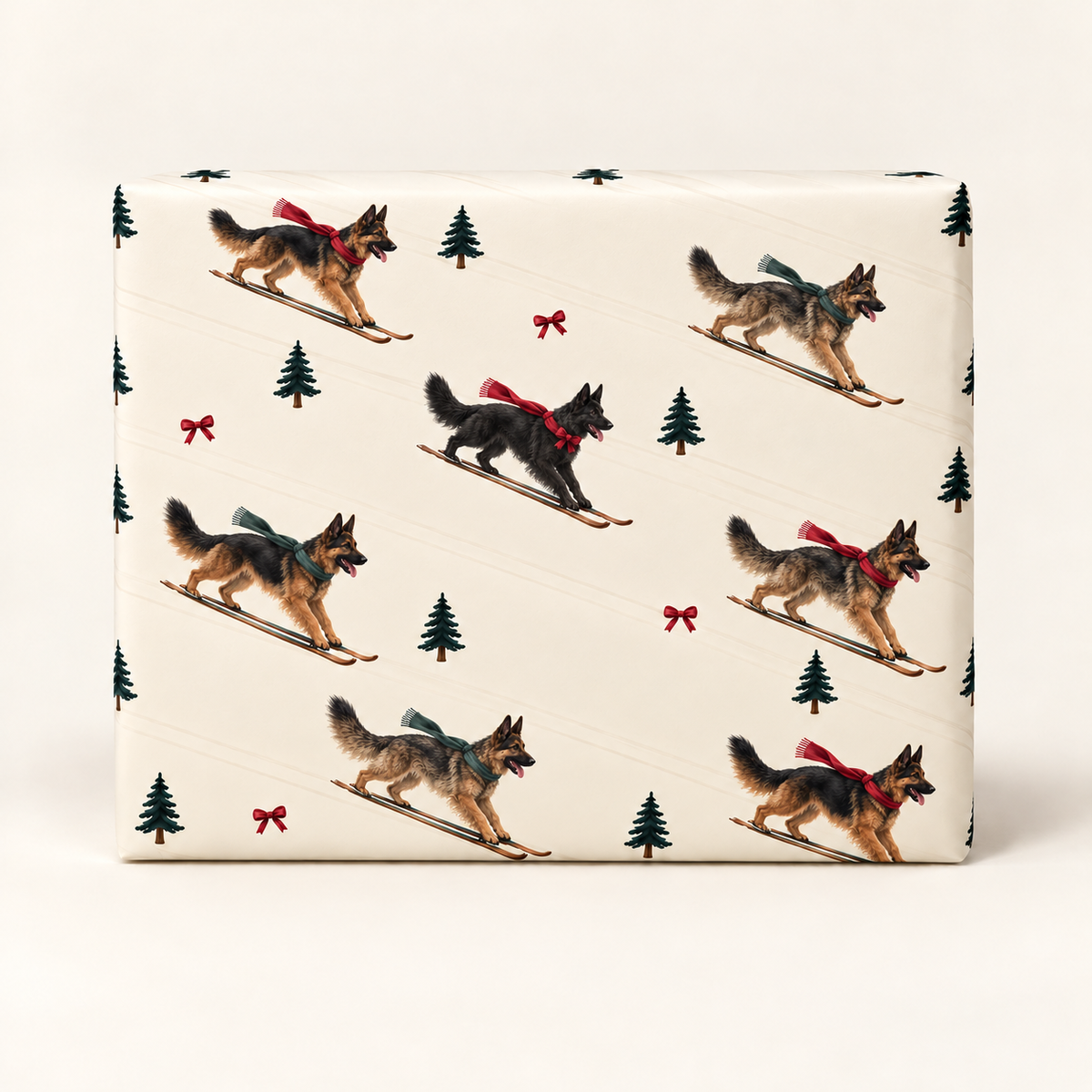 German Shepherd Christmas Skiing Wrapping Paper