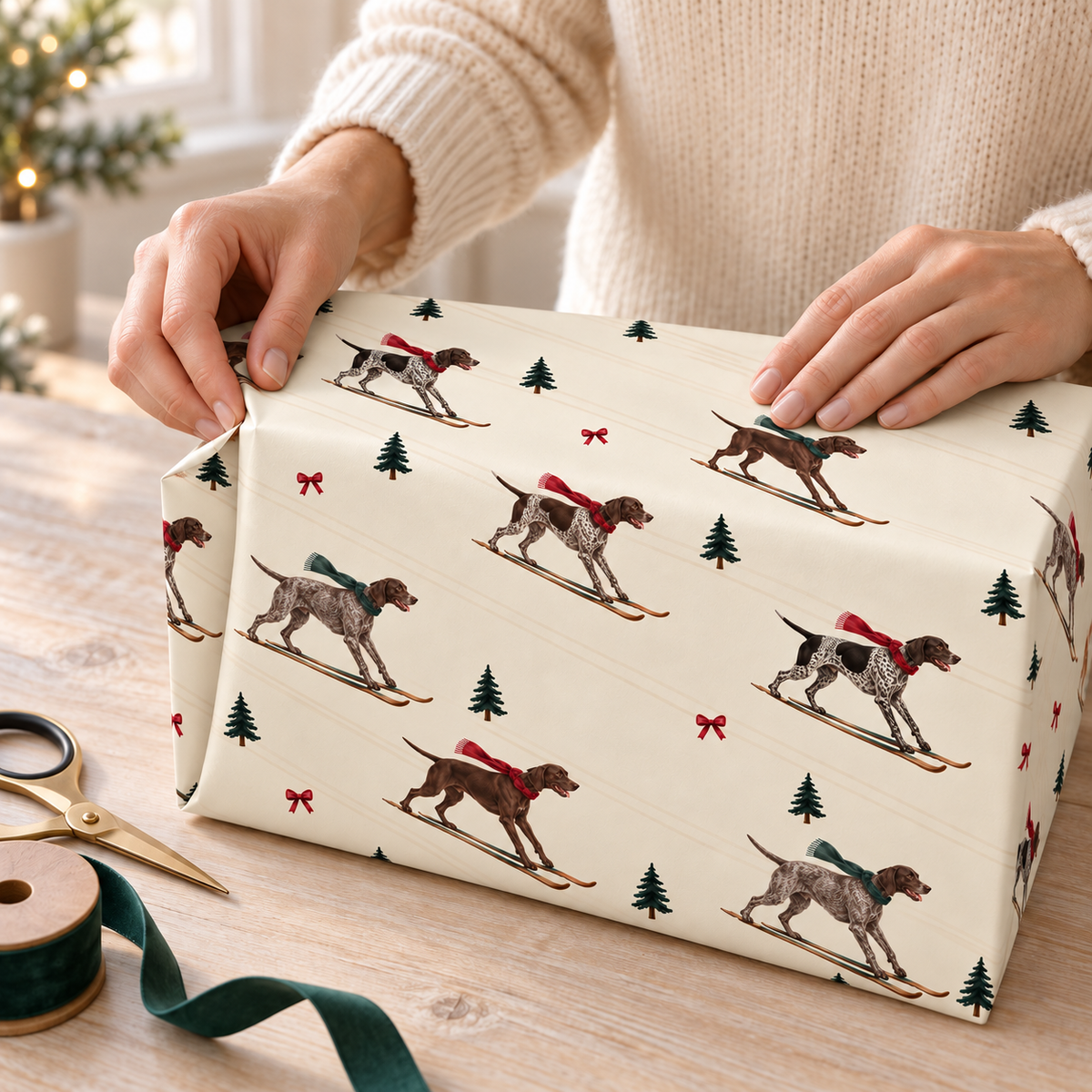 German Shorthaired Pointer Christmas Skiing Wrapping Paper