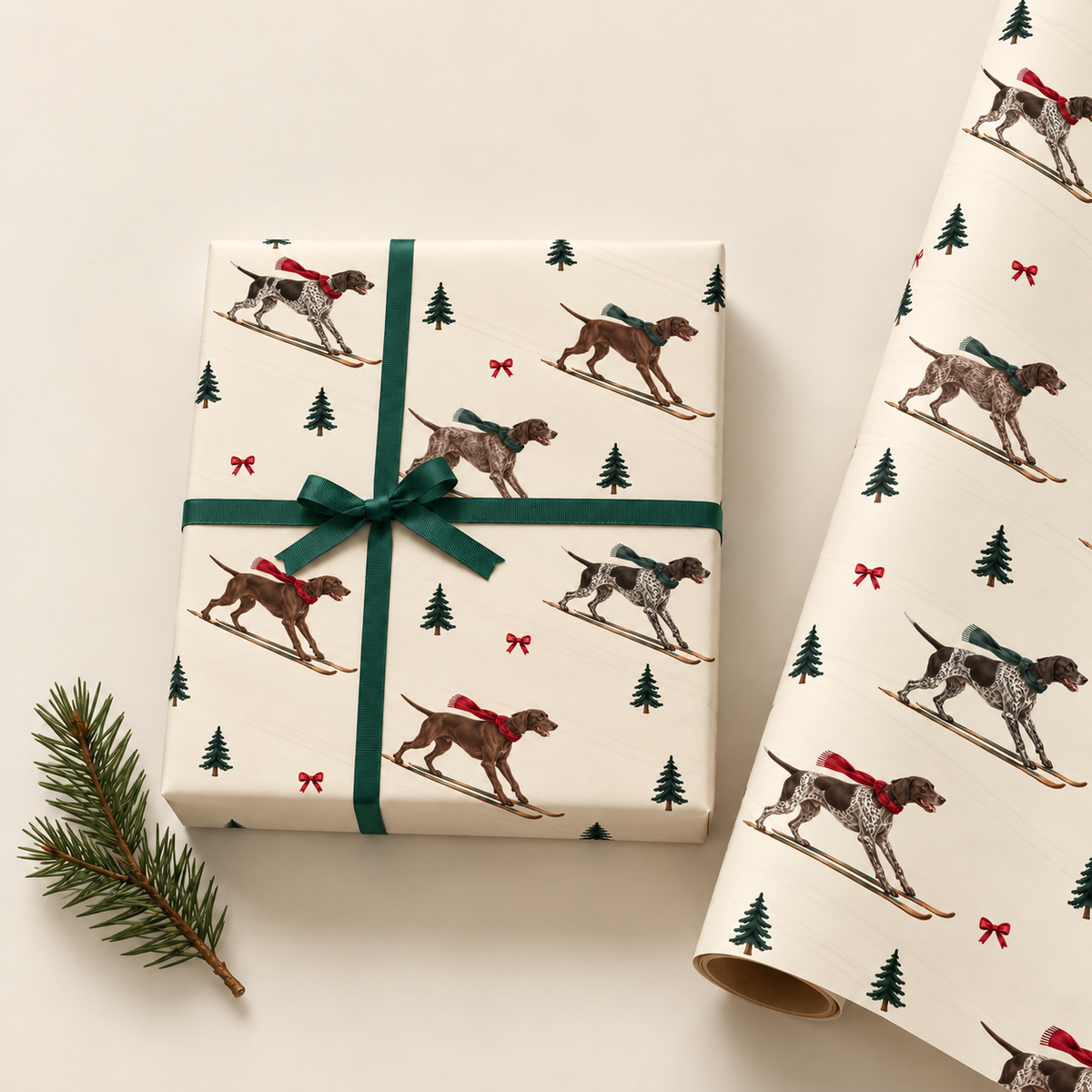 German Shorthaired Pointer Christmas Skiing Wrapping Paper