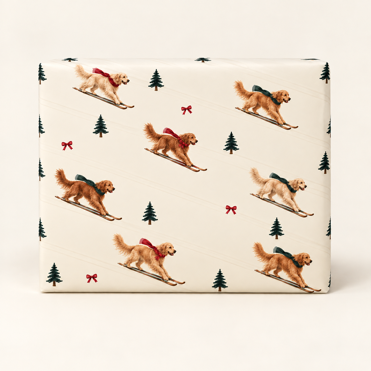 Golden Retriever Christmas Skiing Wrapping Paper