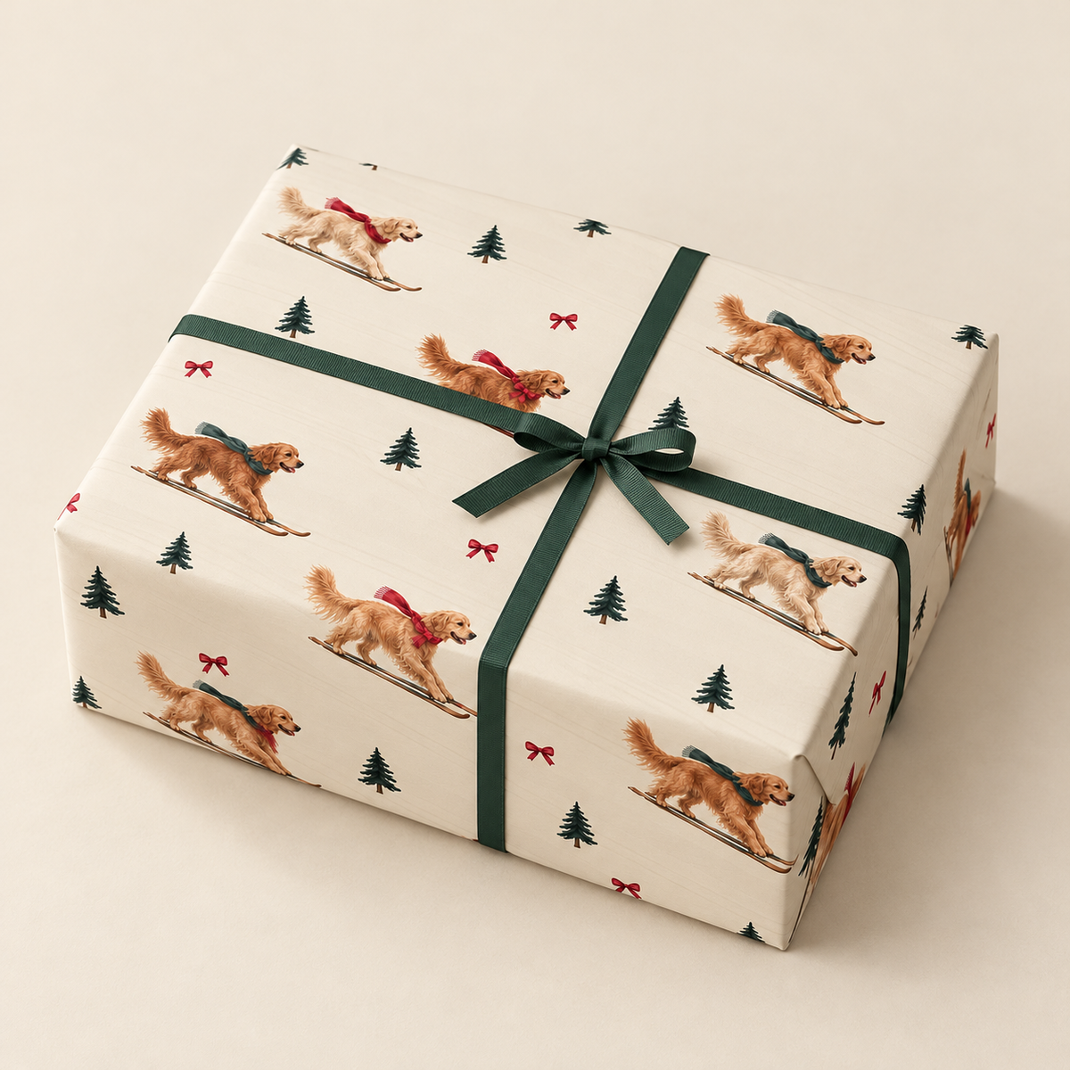 Golden Retriever Christmas Skiing Wrapping Paper