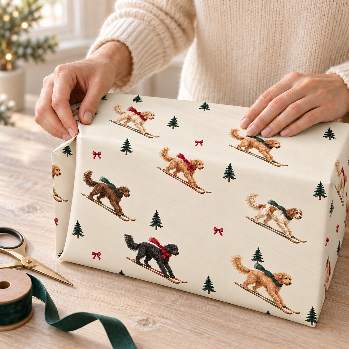 Goldendoodle Christmas Skiing Wrapping Paper