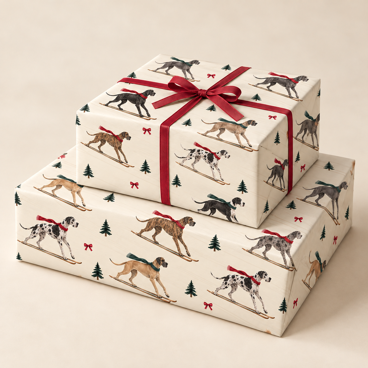 Great Dane Christmas Skiing Wrapping Paper