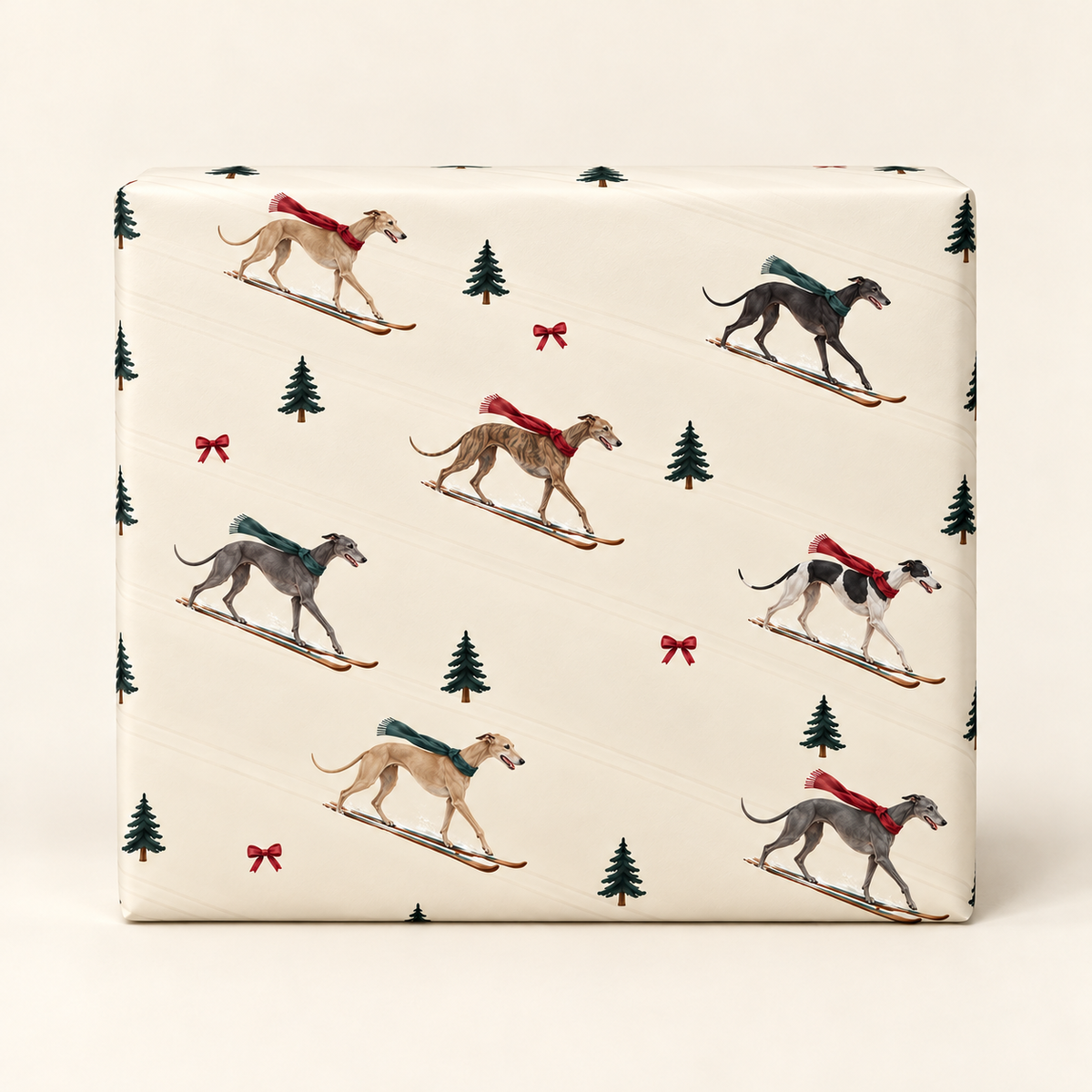 Greyhound Christmas Skiing Wrapping Paper