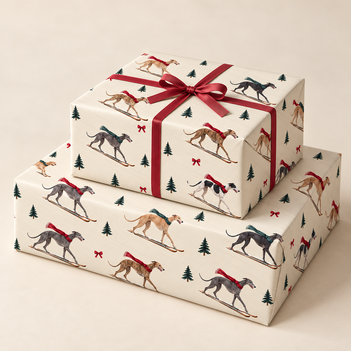 Greyhound Christmas Skiing Wrapping Paper