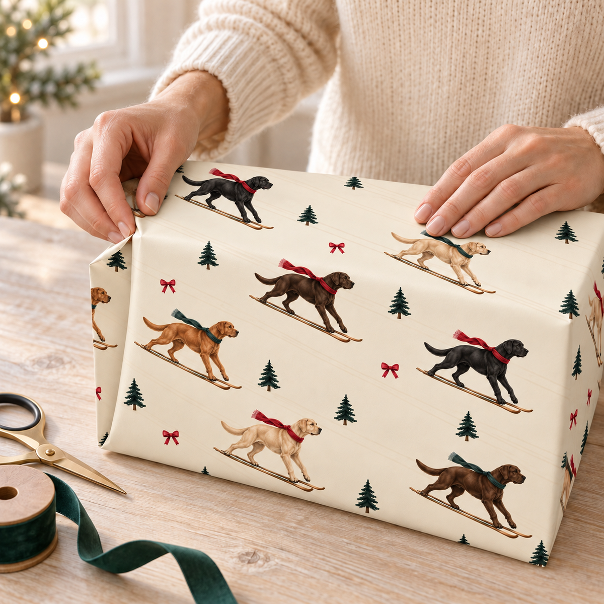 Labrador Retriever Christmas Skiing Wrapping Paper