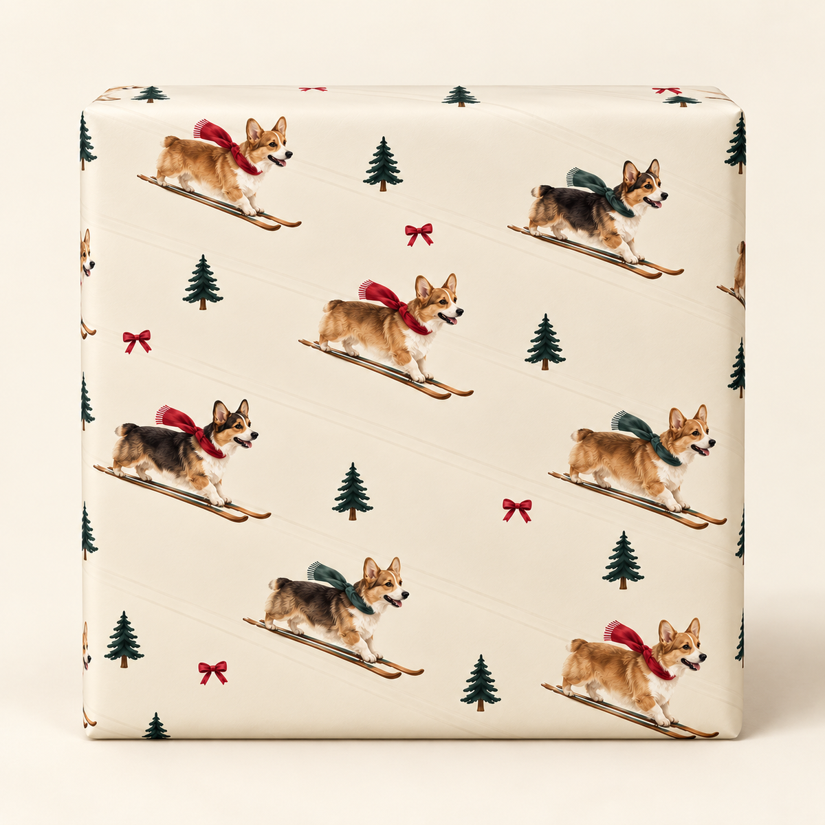 Pembroke Welsh Corgi Christmas Skiing Wrapping Paper