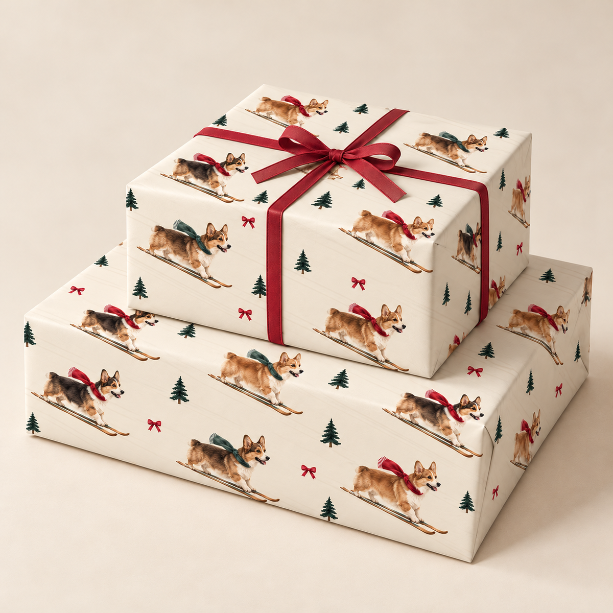 Pembroke Welsh Corgi Christmas Skiing Wrapping Paper