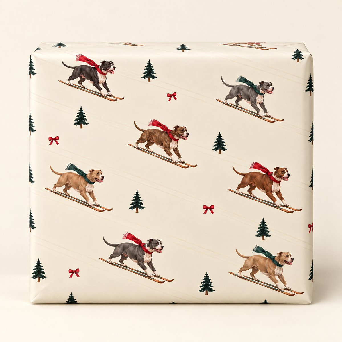 Pit Bull Christmas Skiing Wrapping Paper