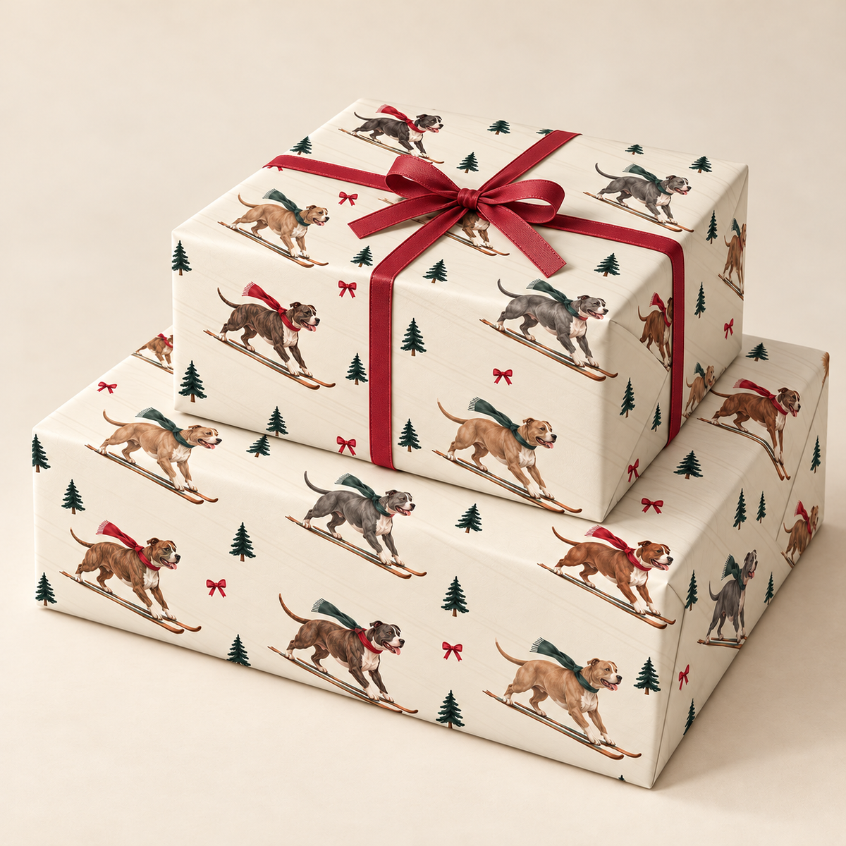 Pit Bull Christmas Skiing Wrapping Paper