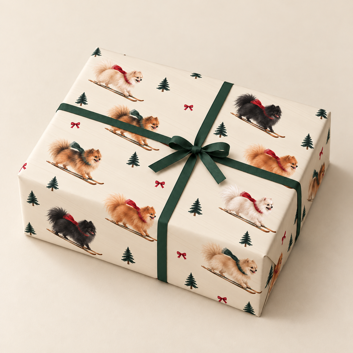 Pomeranian Christmas Skiing Wrapping Paper