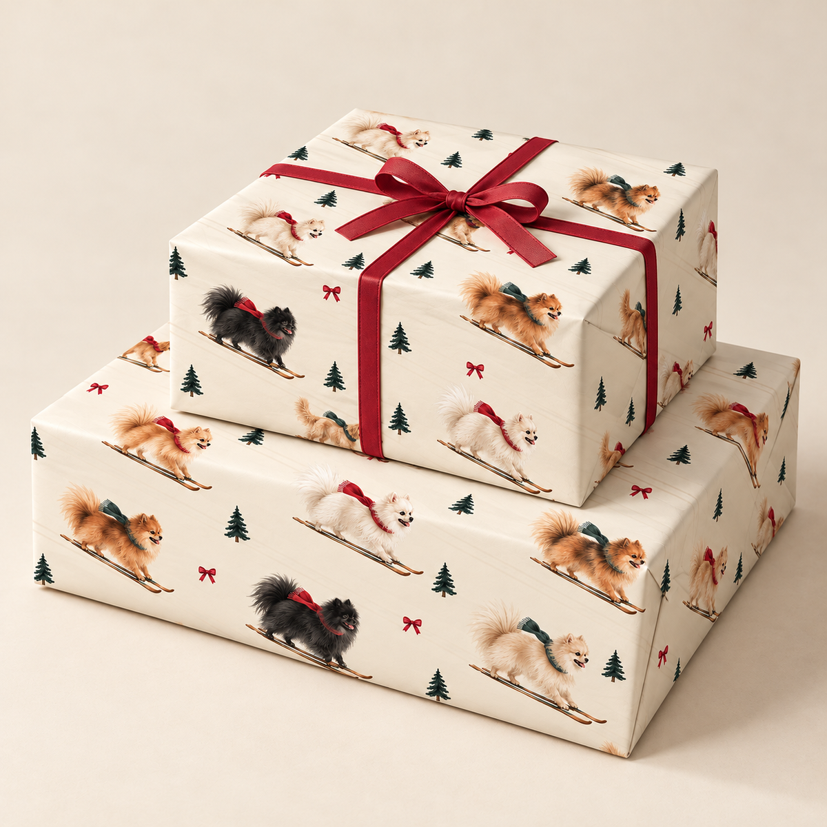 Pomeranian Christmas Skiing Wrapping Paper