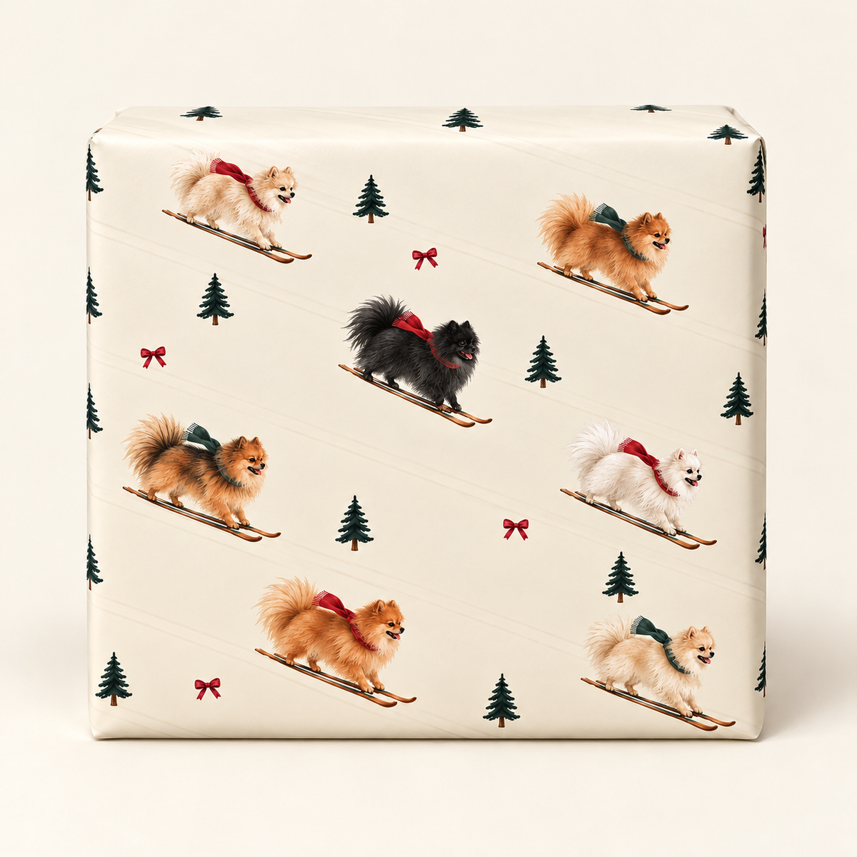 Pomeranian Christmas Skiing Wrapping Paper