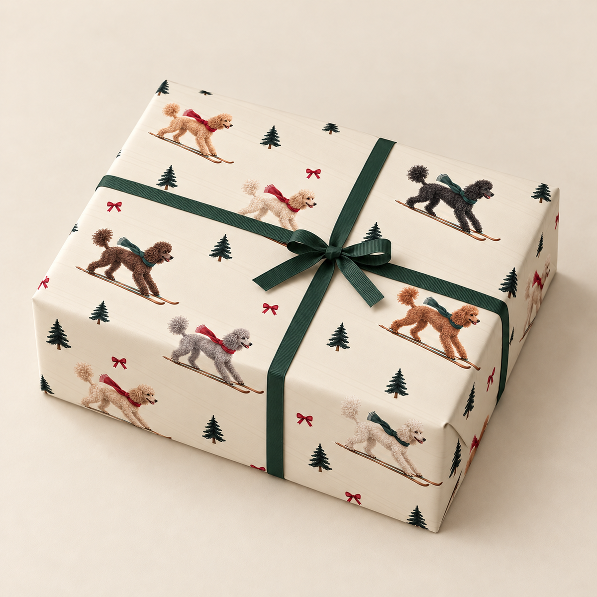 Poodle Christmas Skiing Wrapping Paper