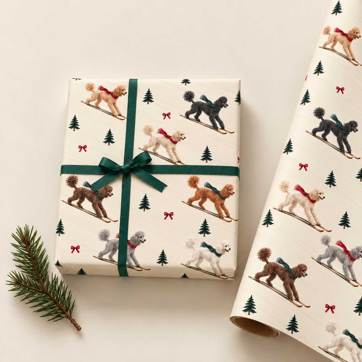 Poodle Christmas Skiing Wrapping Paper
