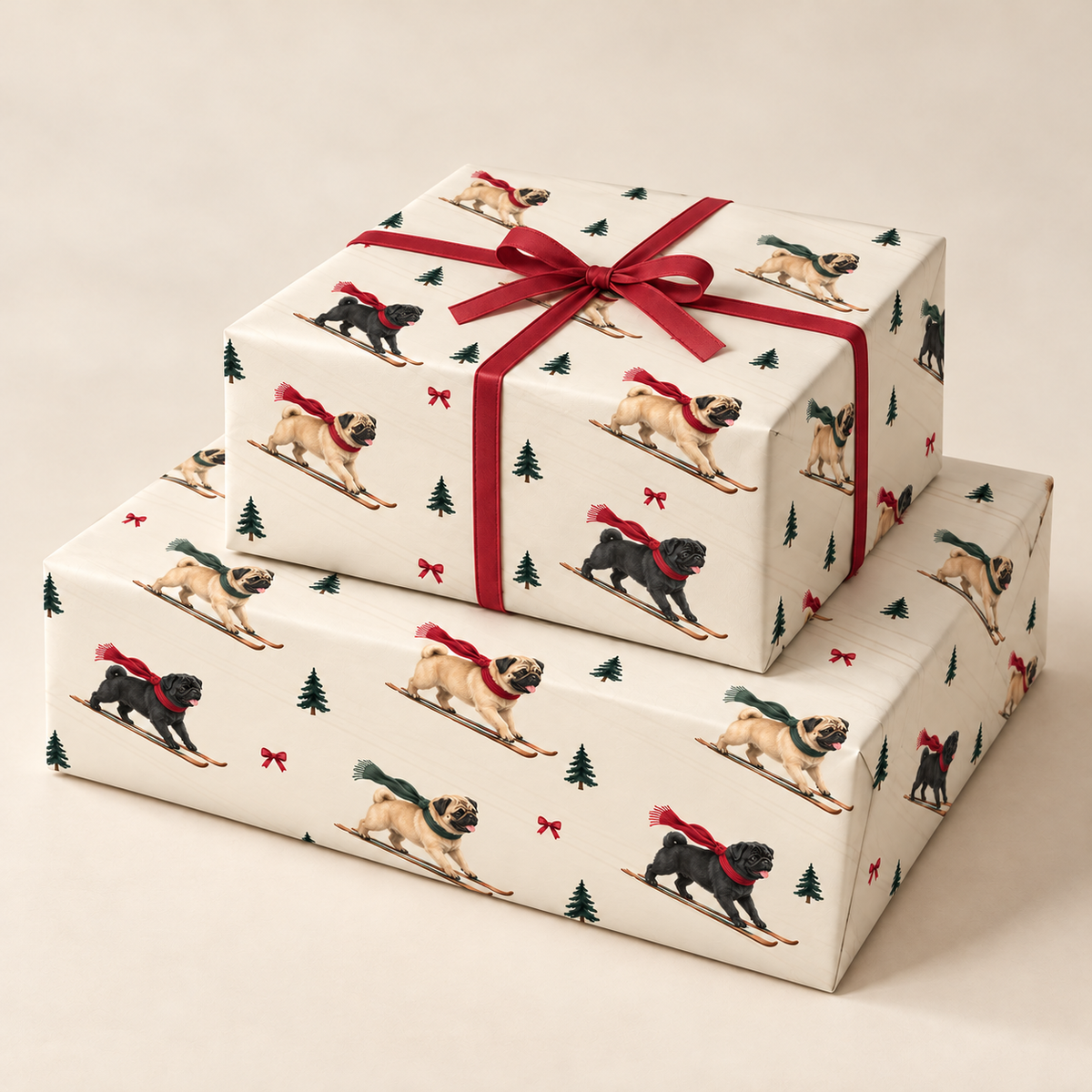 Pug Christmas Skiing Wrapping Paper