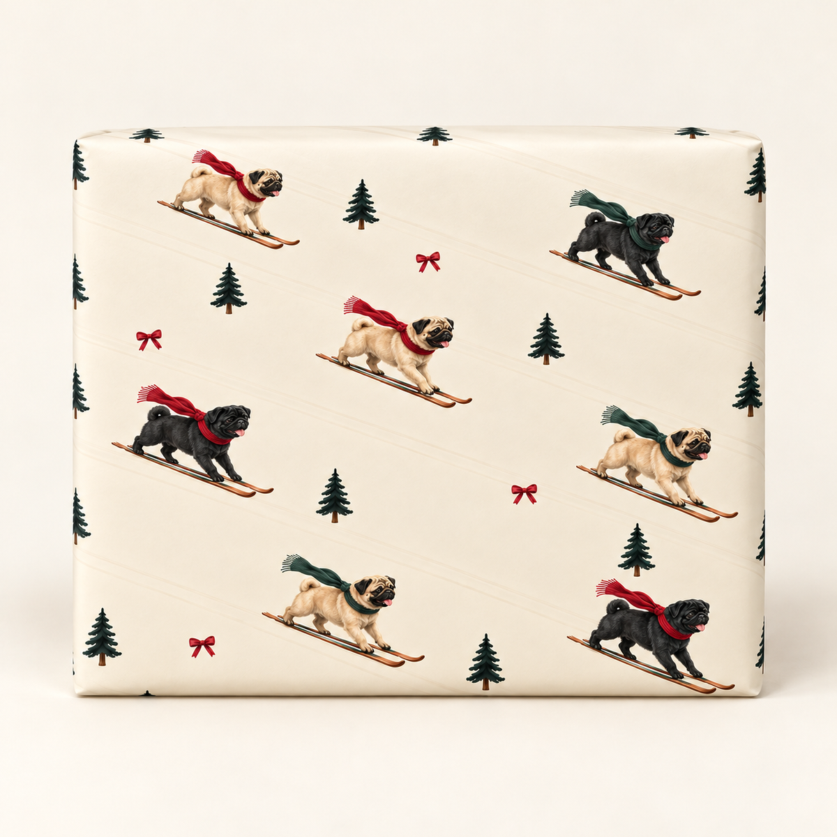 Pug Christmas Skiing Wrapping Paper