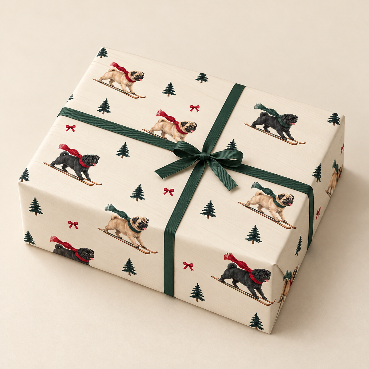 Pug Christmas Skiing Wrapping Paper