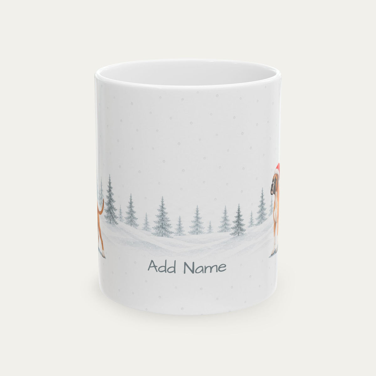 Custom Boxer Fawn and White Christmas Santa Hat Mug