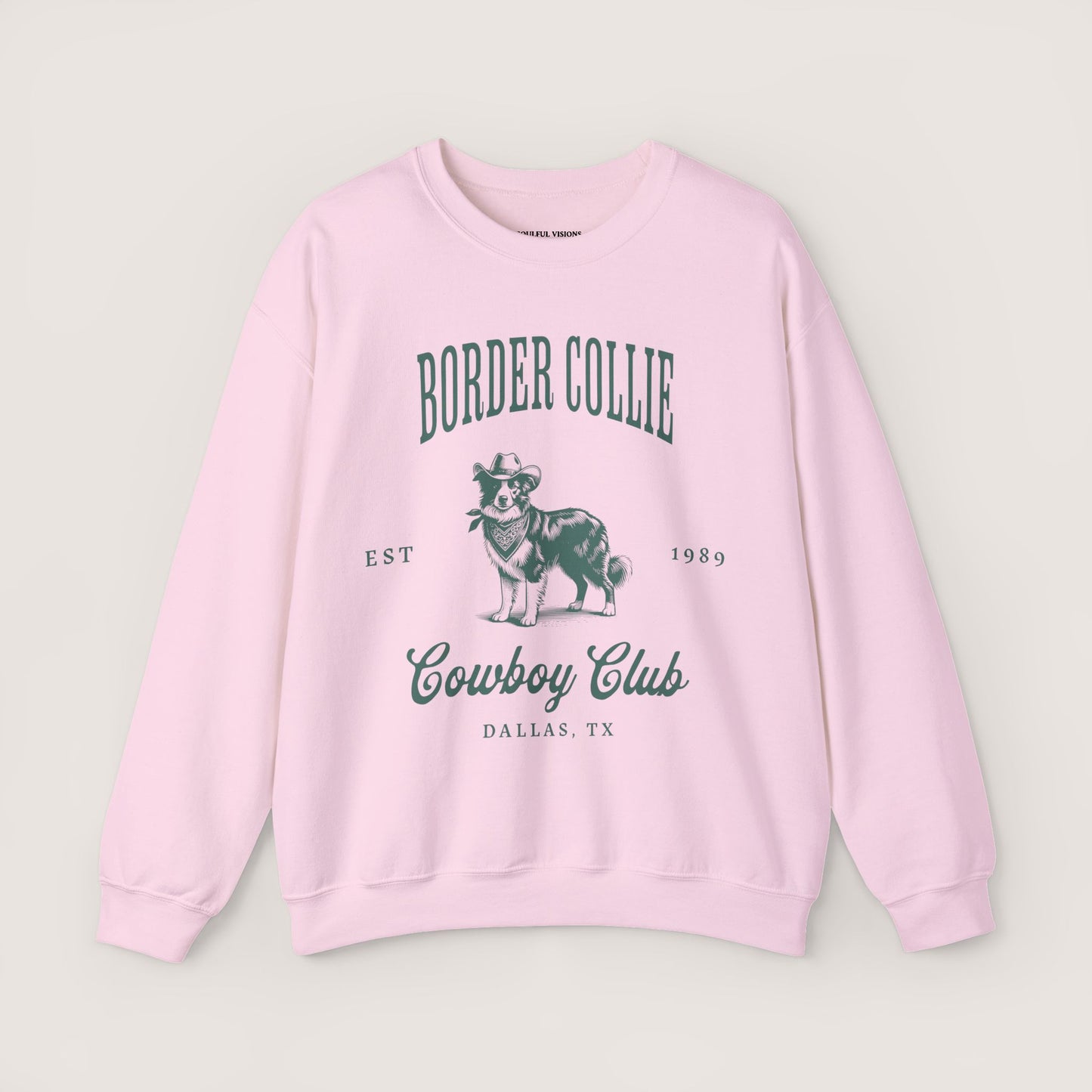border collie Cowboy Club Sweatshirt - ash with green design