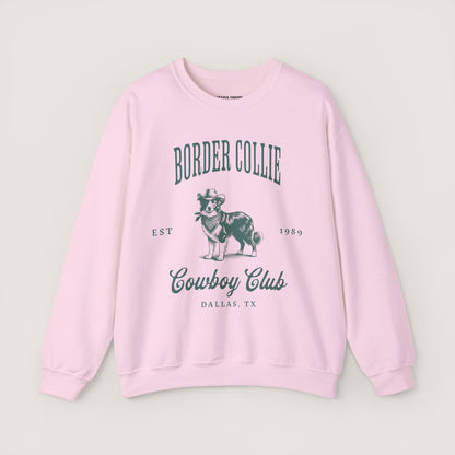 border collie Cowboy Club Sweatshirt - ash with green design