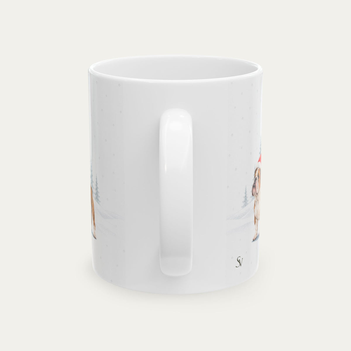 Custom English Bulldog Brindle and White Christmas Santa Hat Mug