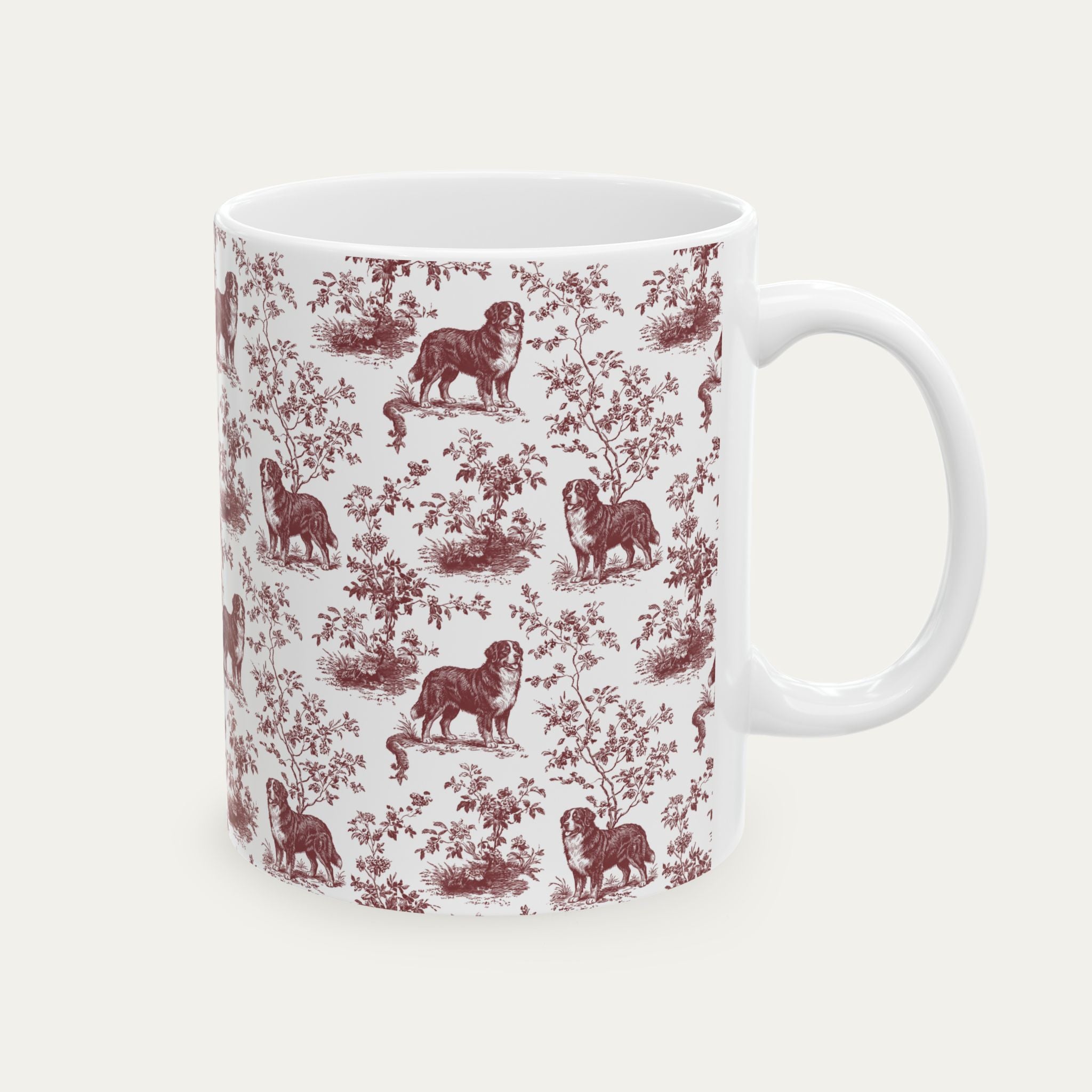 Bernese Mountain Burgundy Toile Mug