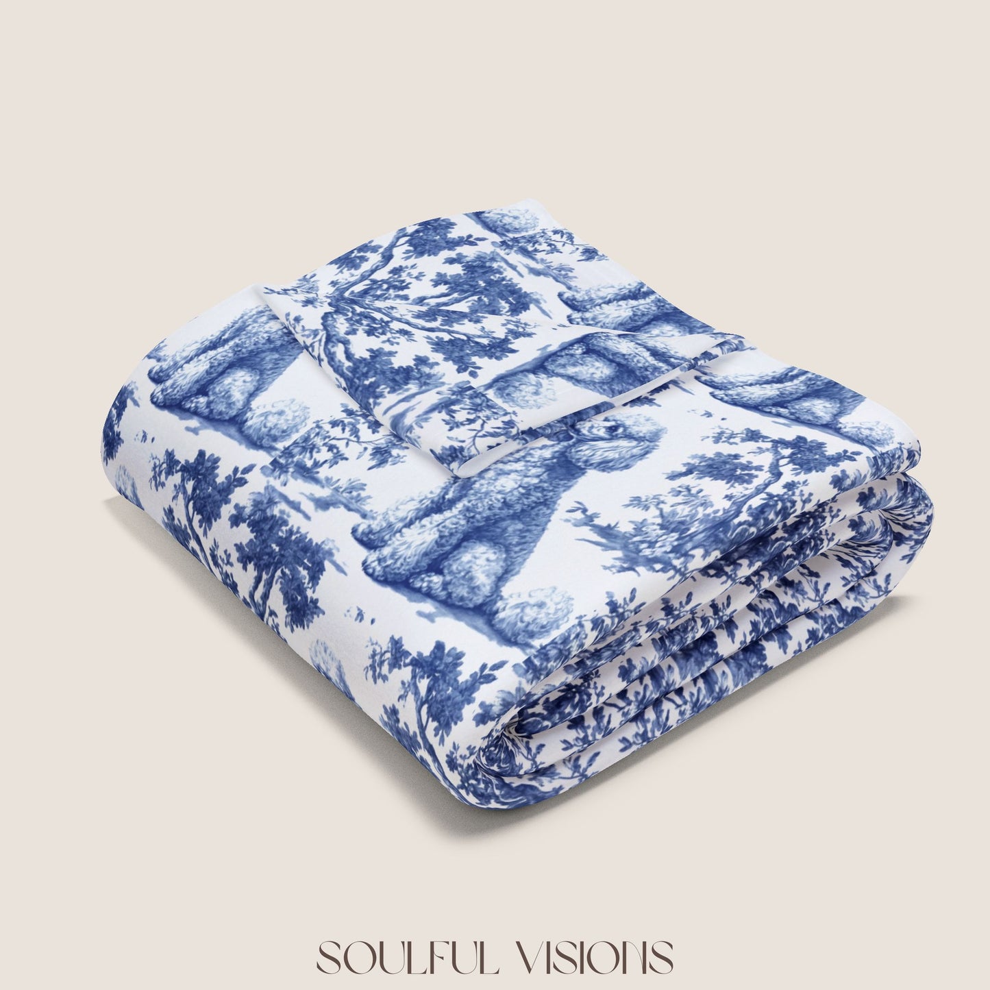 Poodle 2 French Toile De Jouy Blanket