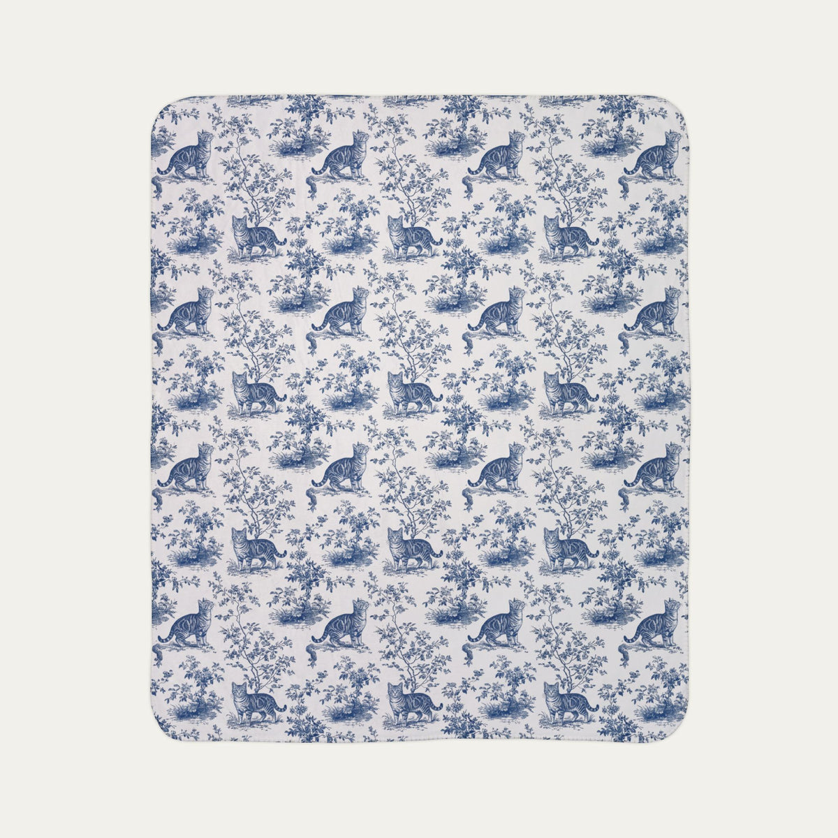 Tabby Cat Toile De Jouy Fleece Blanket