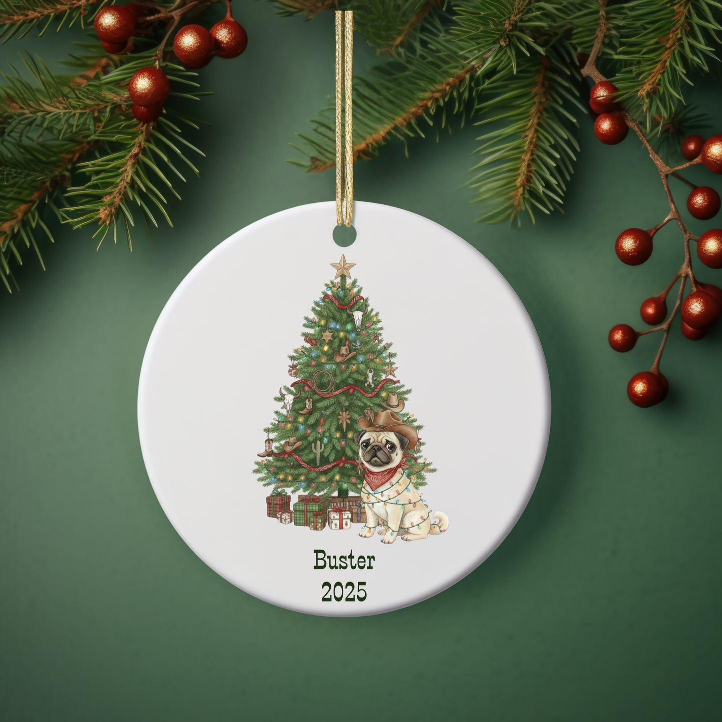Custom Dog Cowboy Western Christmas Ornament