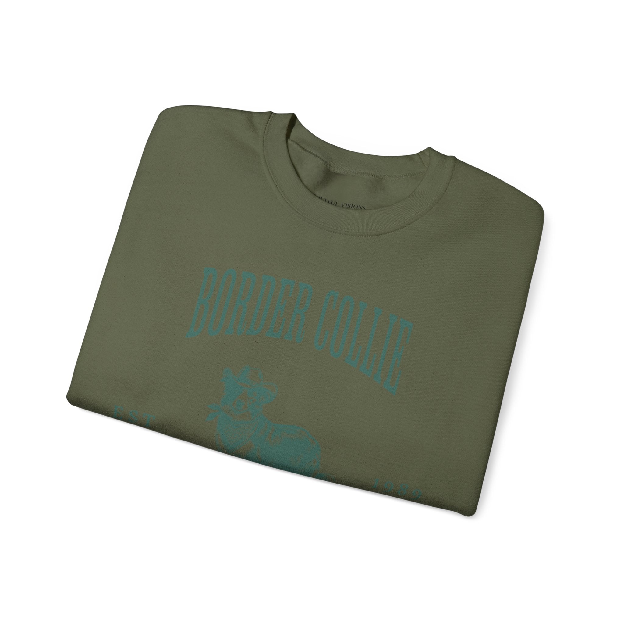 border collie Cowboy Club Sweatshirt - ash with green design