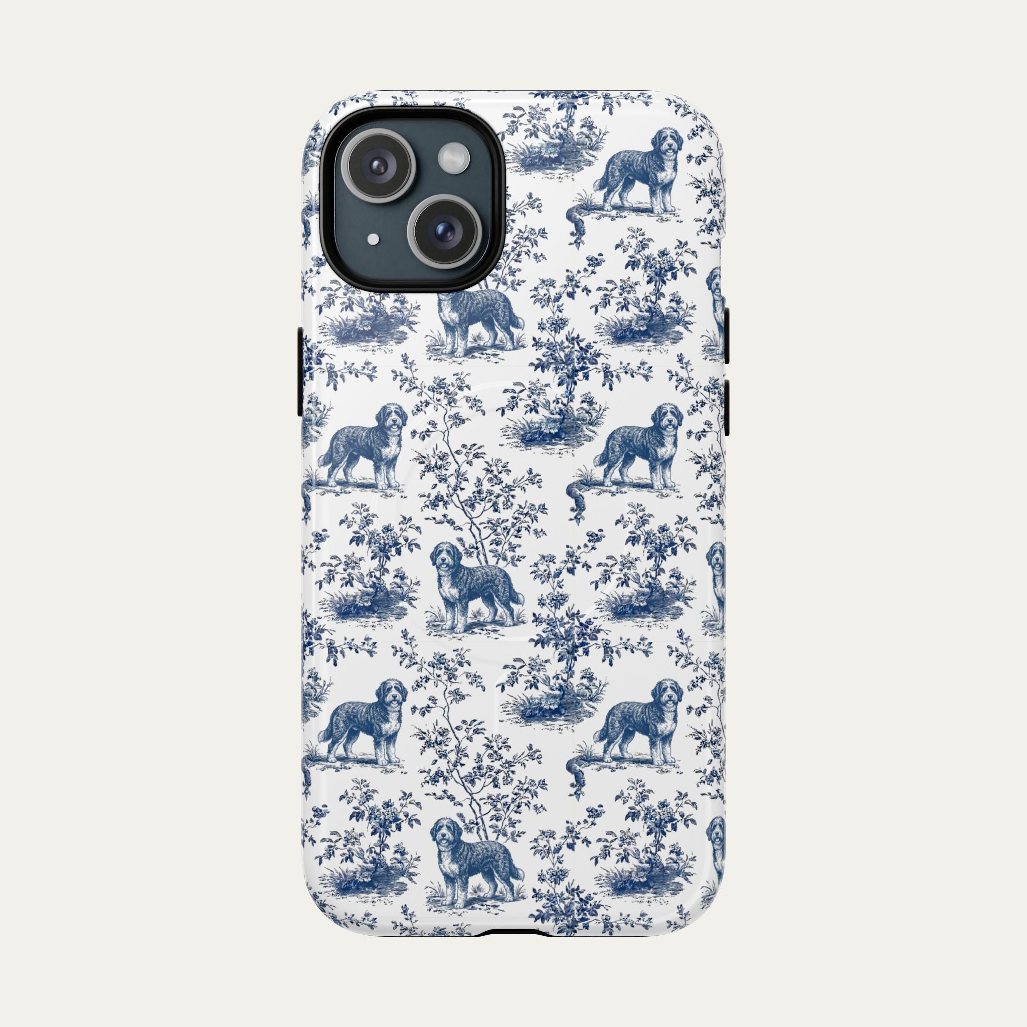 Bernedoodle Blue Toile Phone case