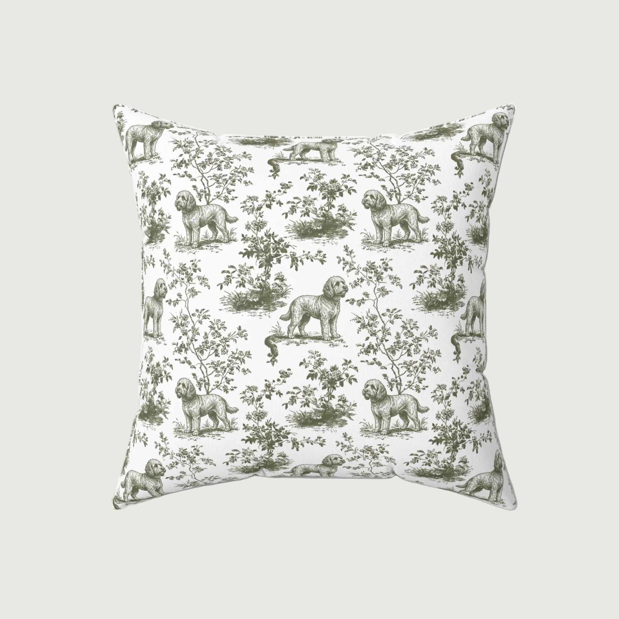 Dog Sage Green French Toile Pillow