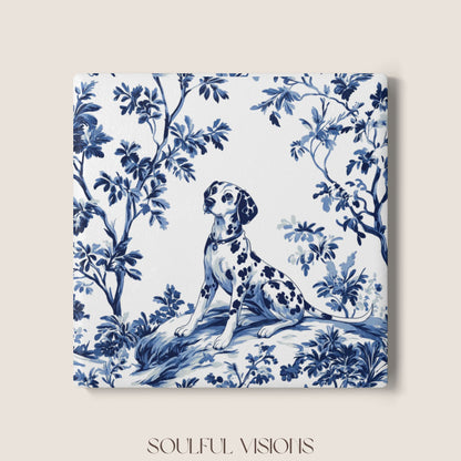 Dalmatian French Blue Toile Ceramic Coaster
