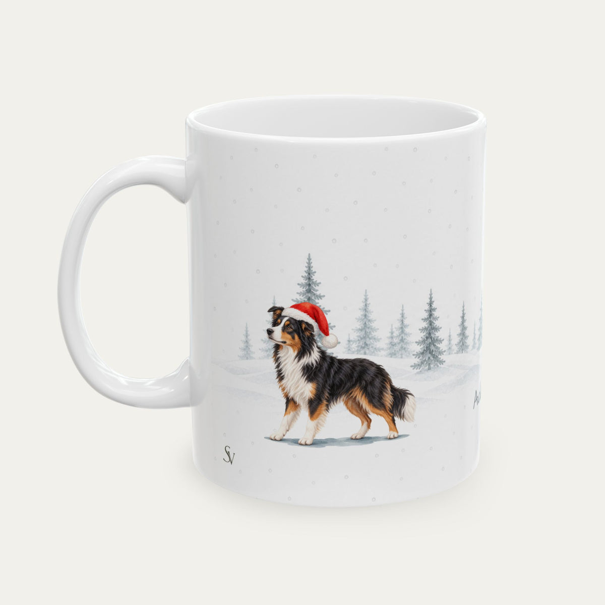 Custom Border Collie Tri Color  Christmas Santa Hat Mug