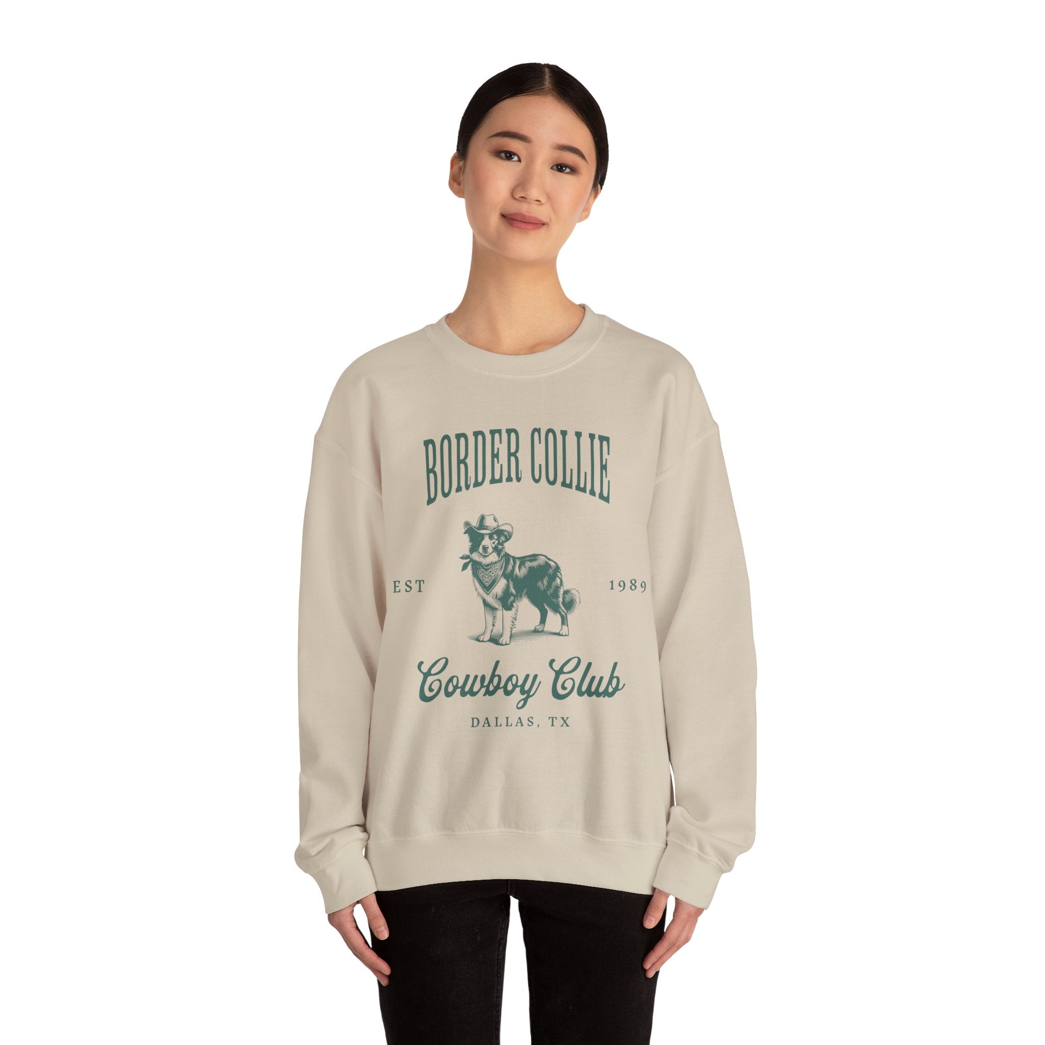 border collie Cowboy Club Sweatshirt - ash with green design