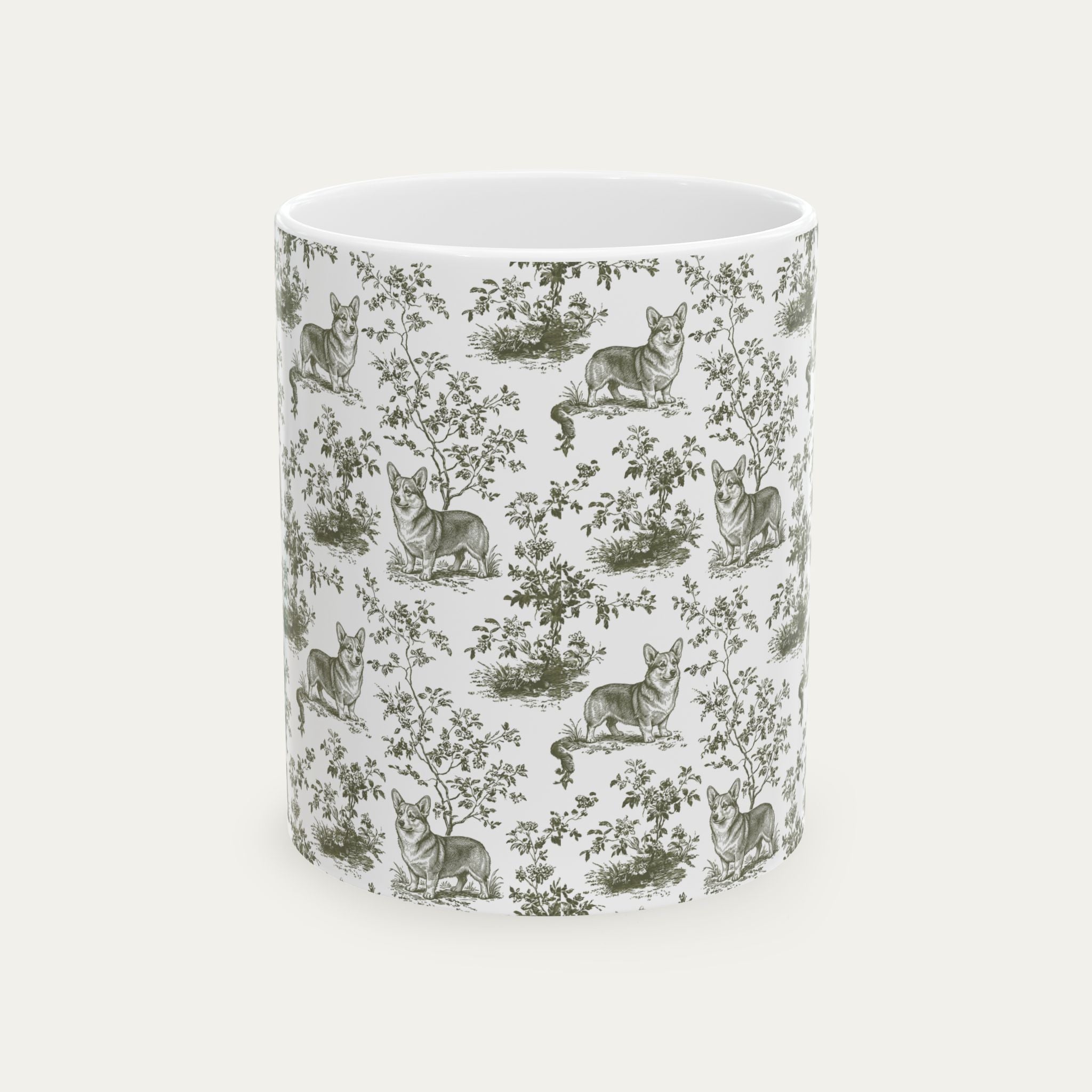Corgi Sage Green Toile Mug