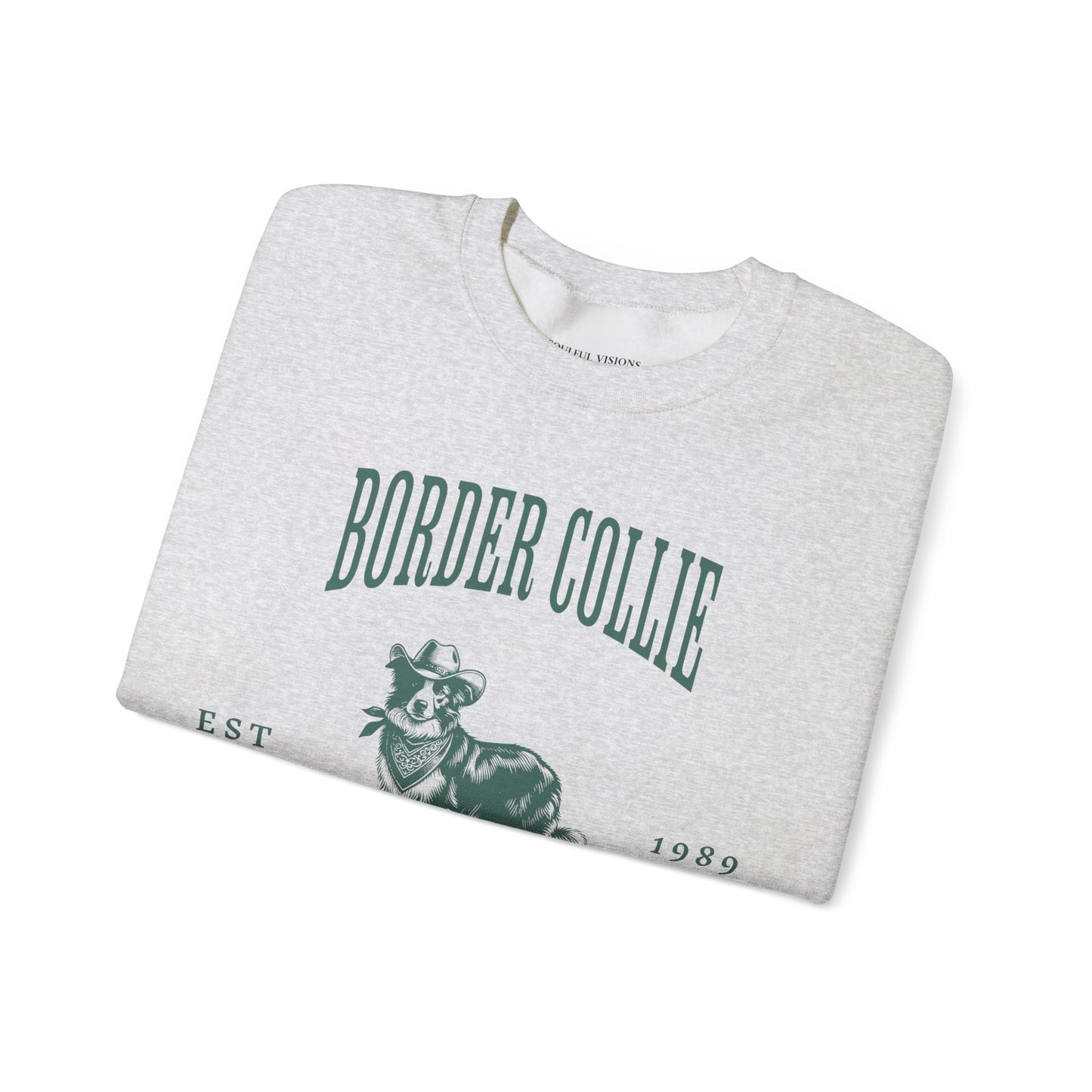 border collie Cowboy Club Sweatshirt - ash with green design