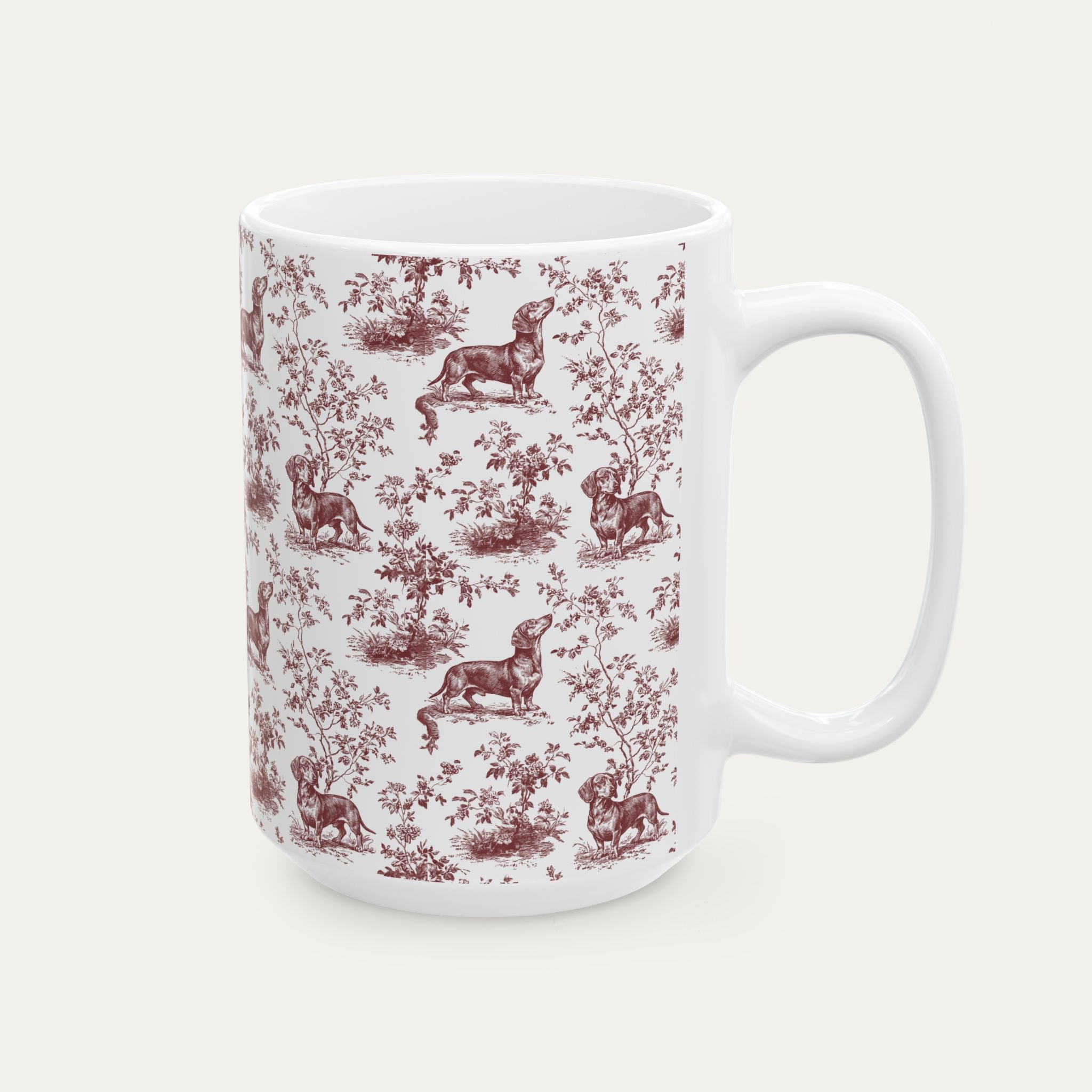 Dachshund Shorthaired Burgundy Toile Mug