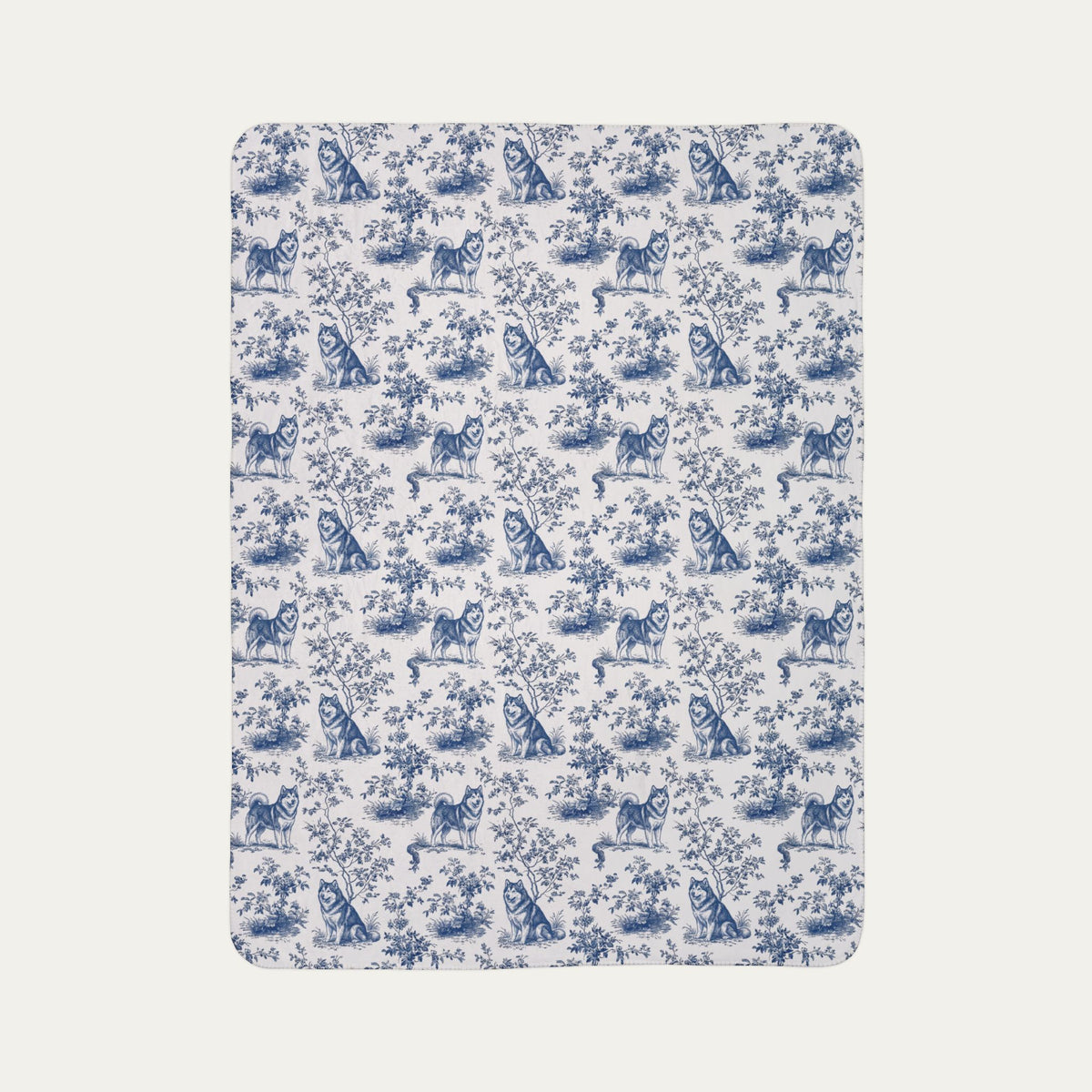 Alaskan Malamute Toile De Jouy Fleece Blanket