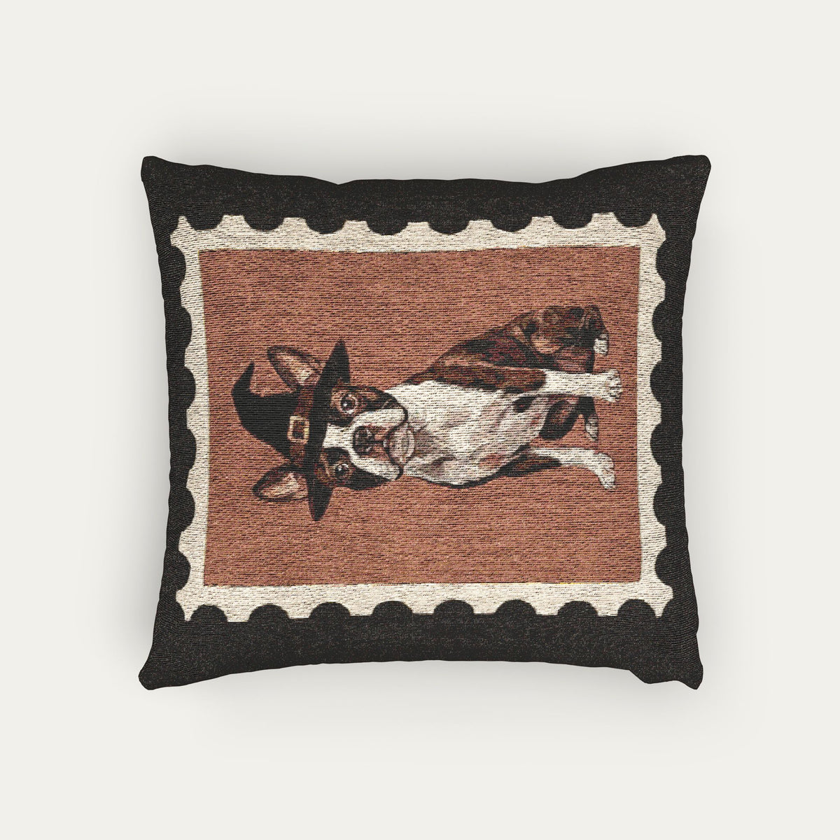 Boston Terrier brown and white Halloween Woven Pillow